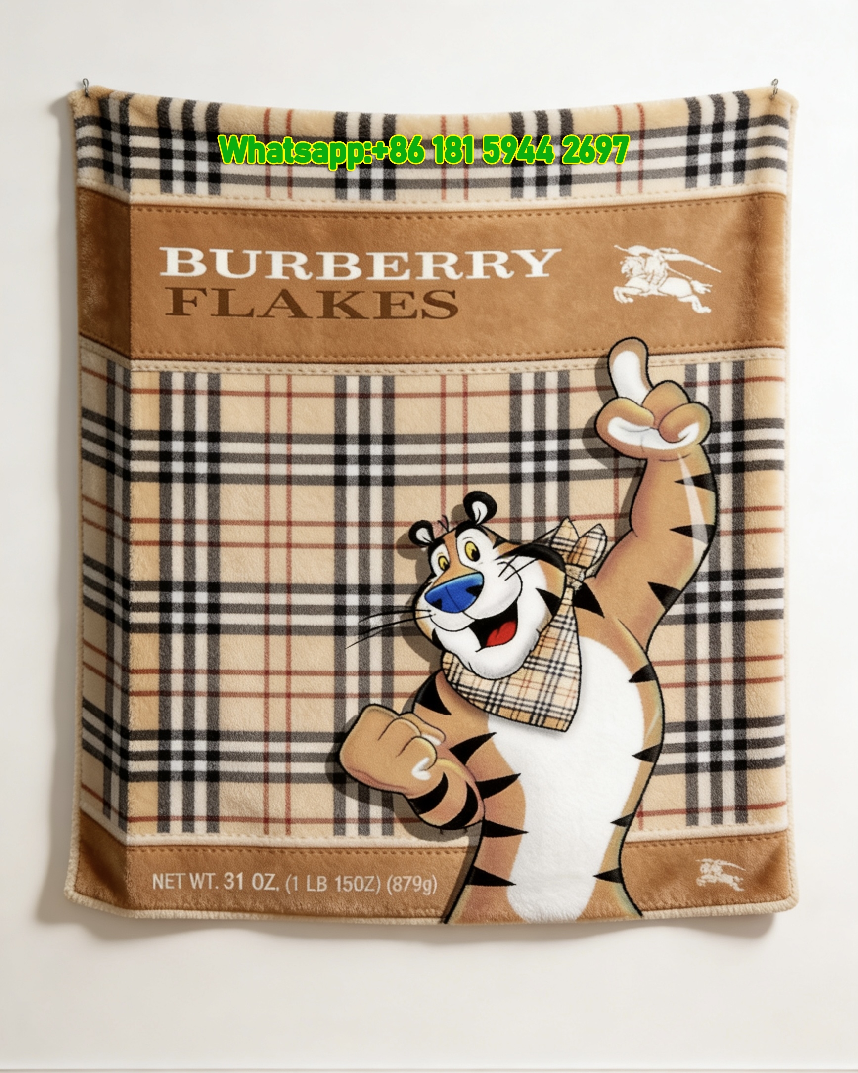 Burberry Flakes Plaid Tony the Tiger Flannel Throw Blanket B113